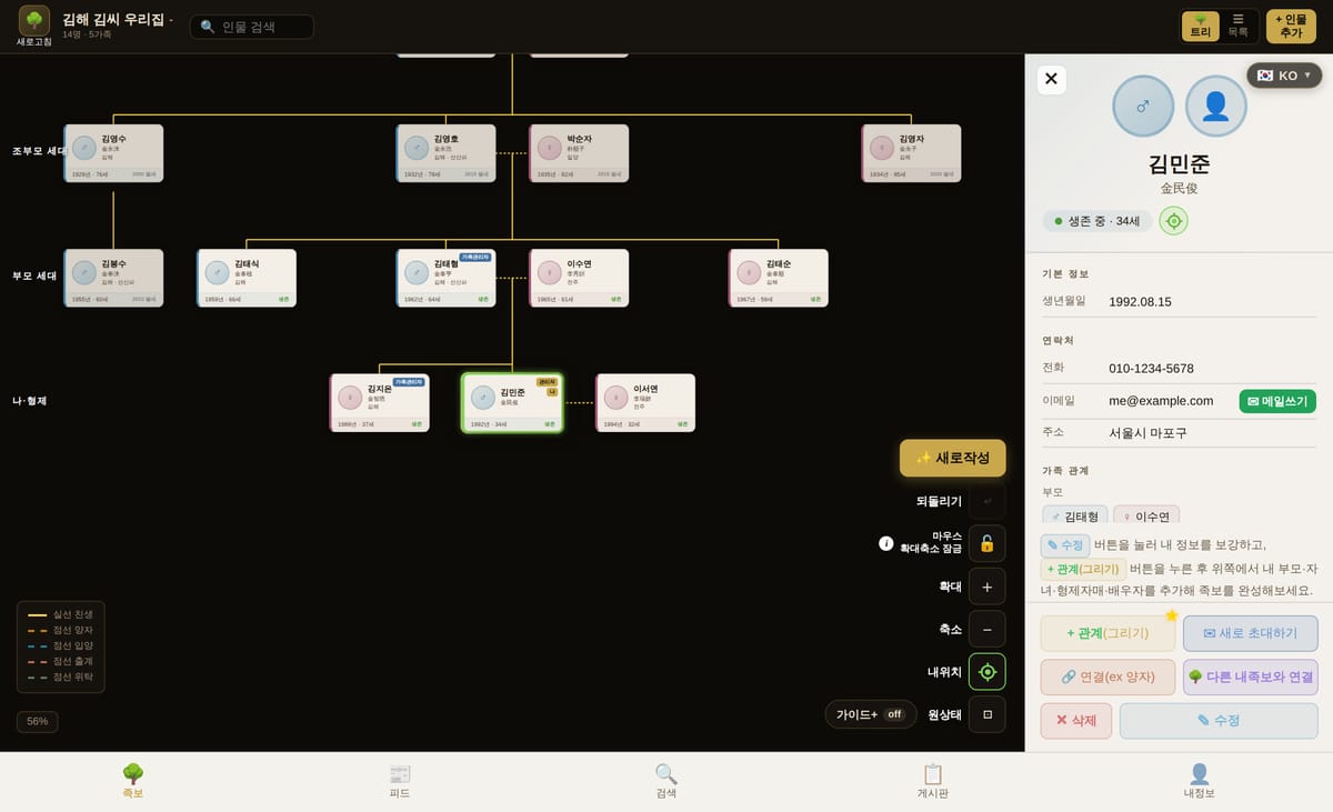 JokboWorld family tree screen