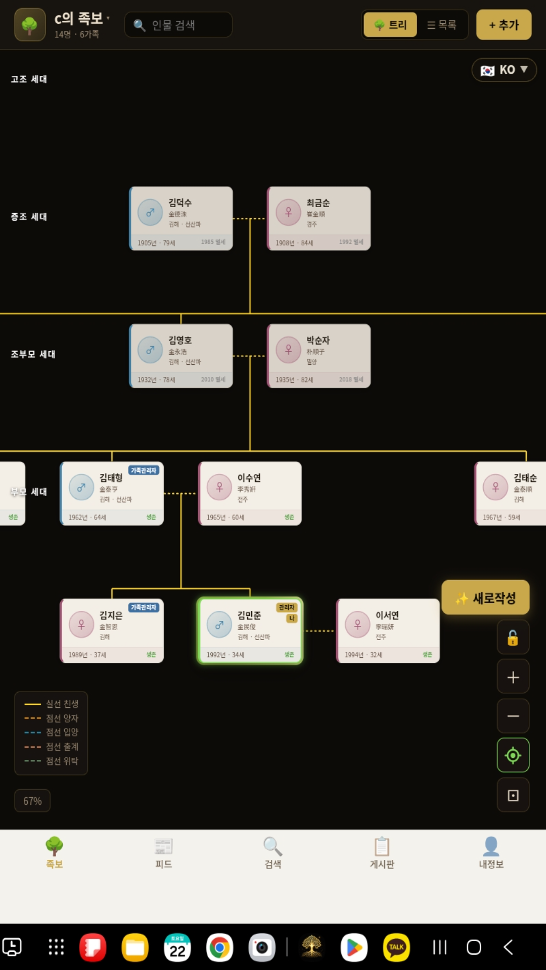 족보월드 초기 샘플 화면